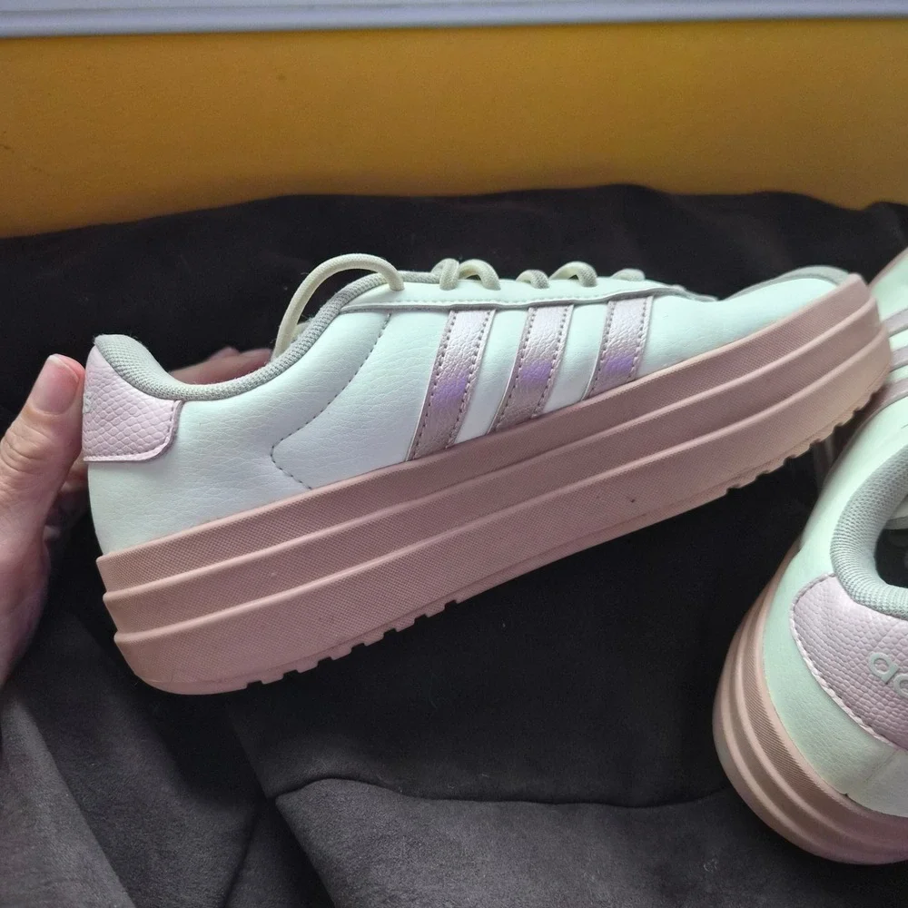 Adidas Nizza Platform Sneakers White Pink Metallic Leather‎ Low Top Shoes Size 5